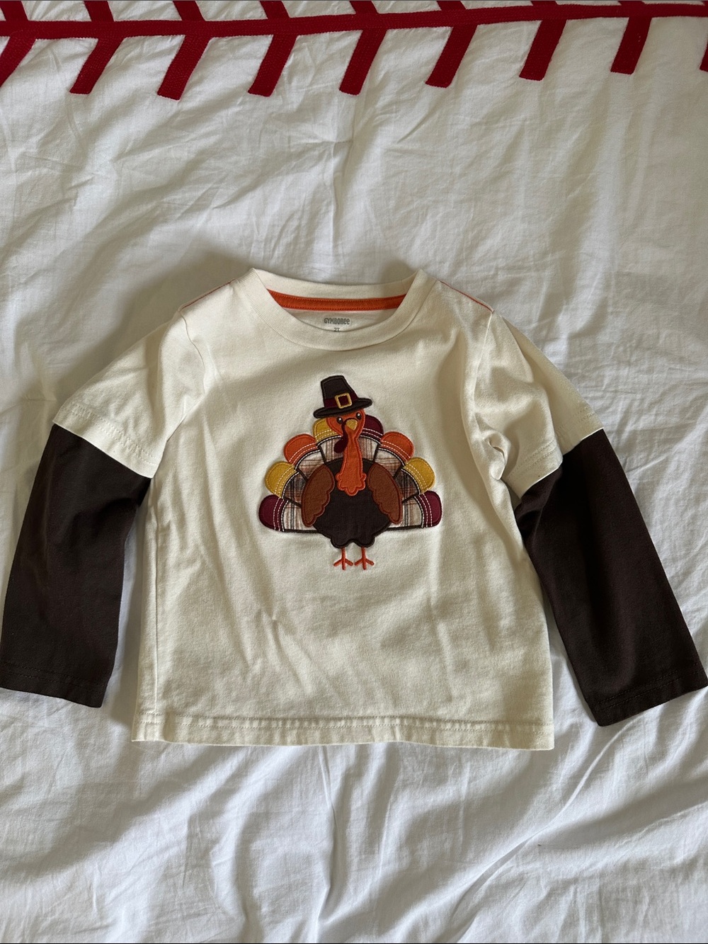 Kids Thanksgiving Turkey Layered-Look Long Sleeve Top - Cream & Brown